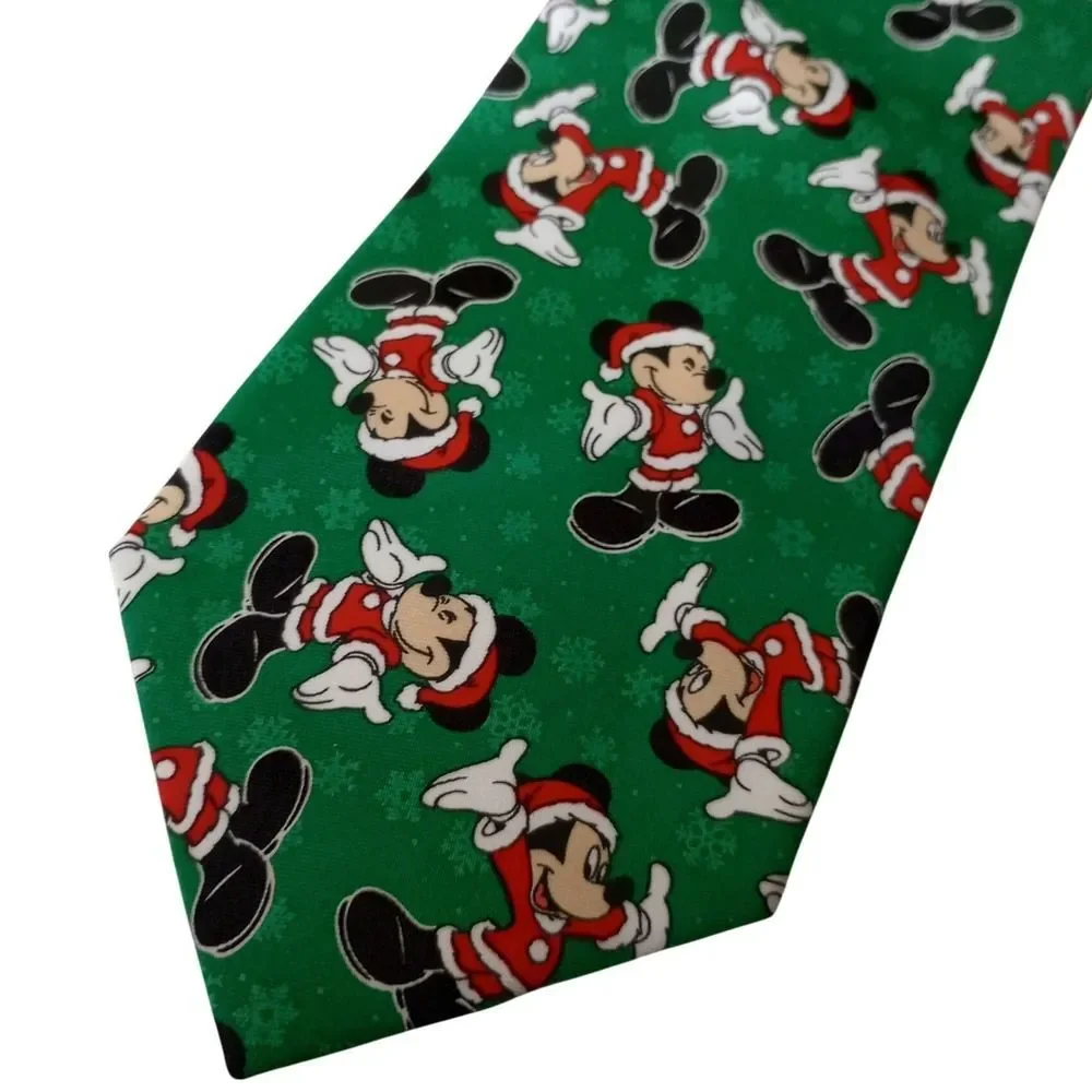 Vintage NWT Disney Mickey Mouse Santa Christmas Tie Green Holiday Necktie Mens